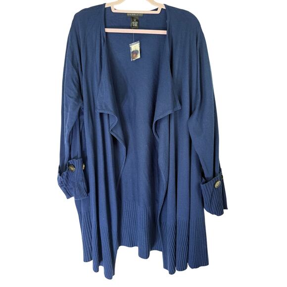 NWT Dressbarn Design History Navy Blue Long Open Knit Sweater Cardigan Size 3X - Picture 1 of 8